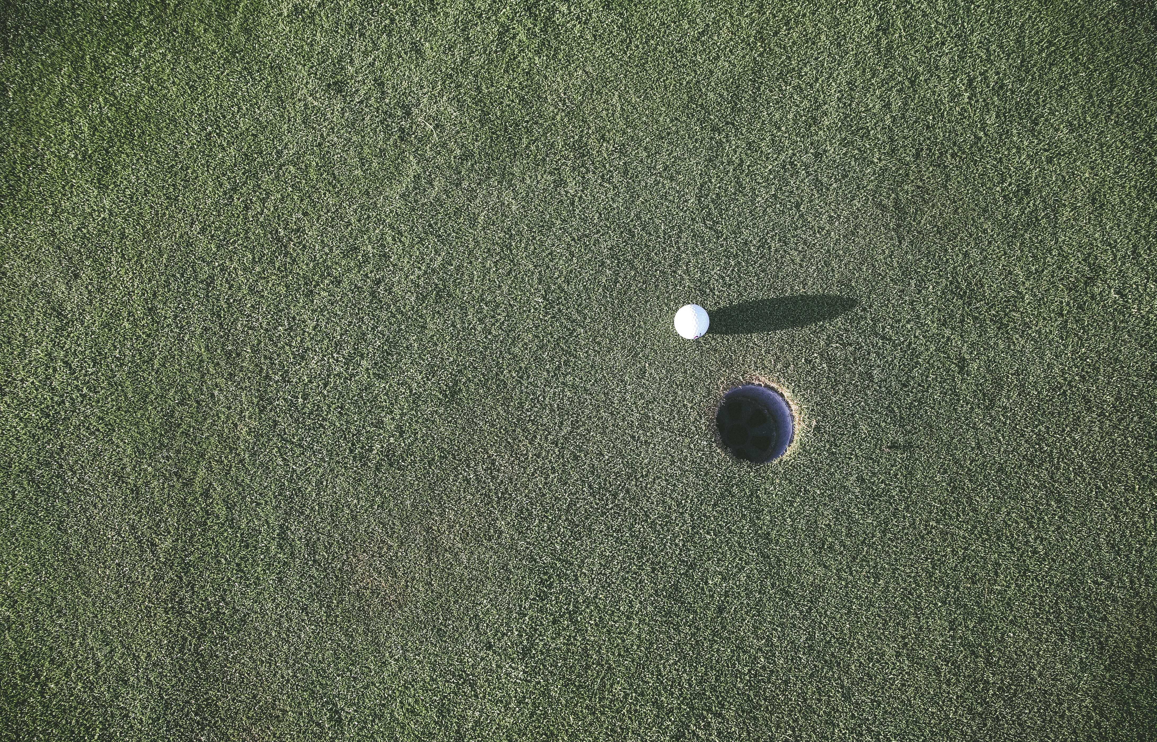 Golf ball resting beside the hole on a pristine putting green